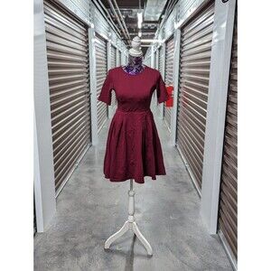 Vintage Y2K Medium Burgundy Fit & Flare Stretch Skater Dress Soft‎ Girl Chic